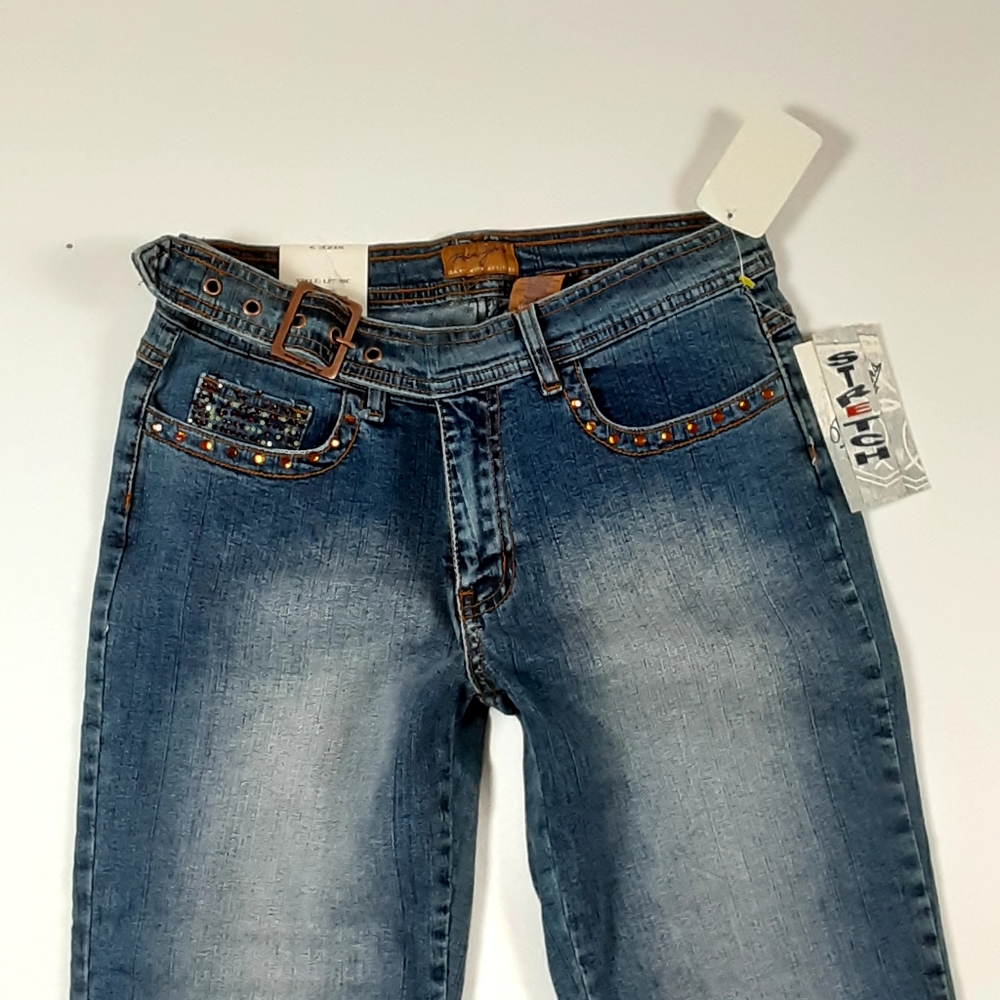 NWT Paco Jeans Capri Denim Belt Beaded 9 (28×22) - Picture 2 of 6